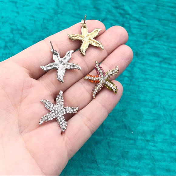 Starfish Rhinestone Pave Bling Post Stud Earrings - Picture 2 of 3